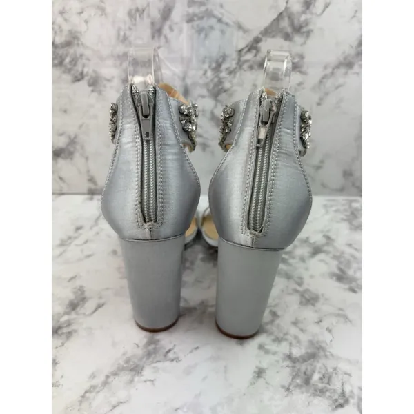 *Lulus Dannah Embellished Silver Ankle Strap Wedding Bride Prom Party - Image 8