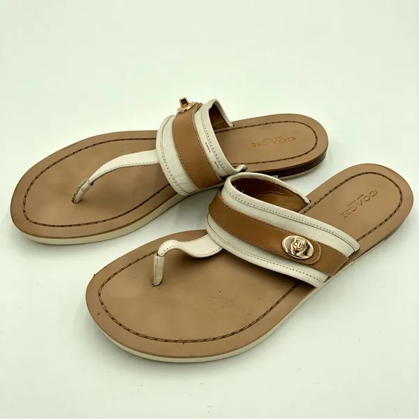 Coach Eileen Turlock Tan and White Sandals Size 9.5 - Image 3