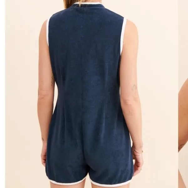 Kule The Serena Romper Navy Blue Terry Cloth Sleeveless Half Zip Size XS - Image 2