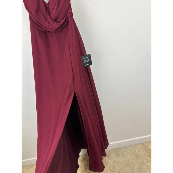 Lulus Event Ready Burgundy Backless Lace-Up Maxi Dress Chiffon Formal Small NWT - Image 8