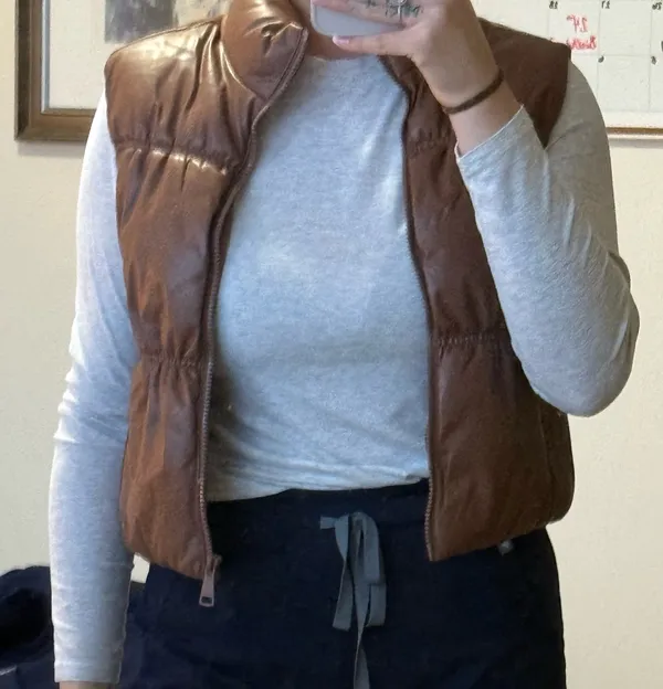 Faux Leather Vest Orange Size M - Image 4