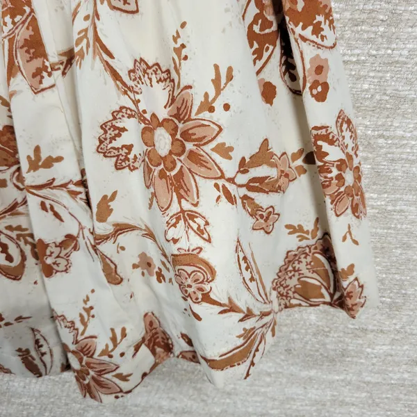 Abercrombie & Fitch Babydoll Cami Top Womens M White Brown Floral Tiered Tunic - Image 4