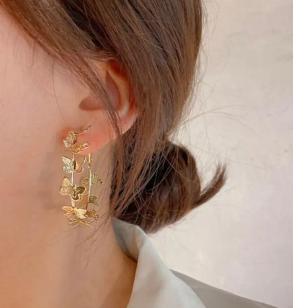 18K Gold Plated Gold Butterfly Hoop Earrings for Women - Image 3