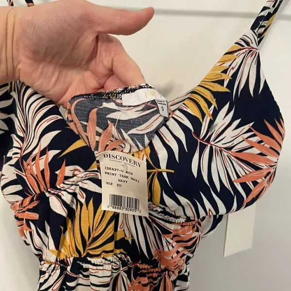NEW NWT IRIS DISCOVERY Print Tank Maxi Dress Navy Blue Palm Leaf Leaves Floral S - Image 8