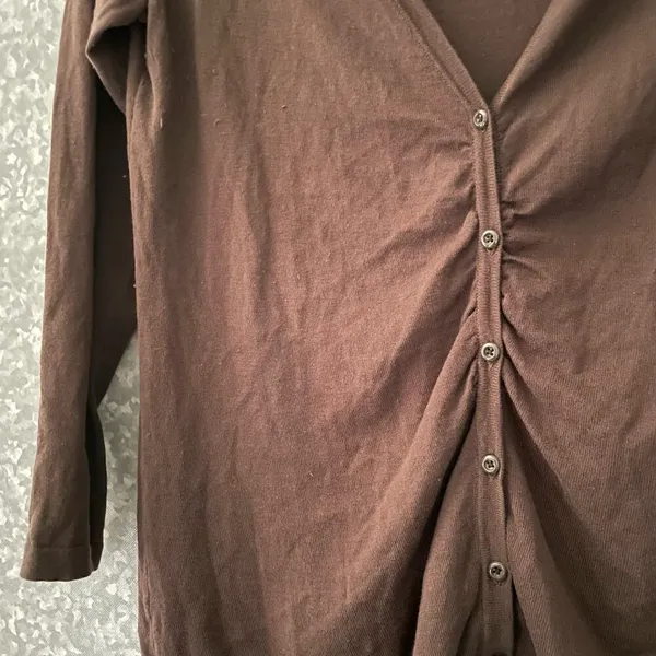 Coldwater Creek Brown Silk Blend Gathered Cardigan Sweater - Size Large (14-16) - Image 3