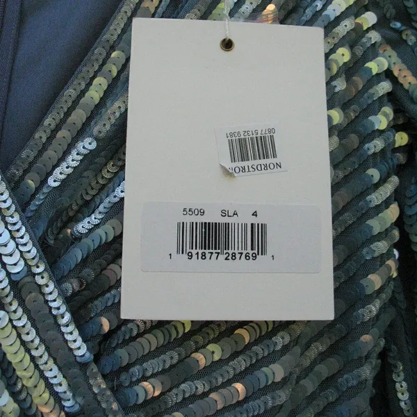 Mac Duggal Size 4 Blue Sequin Wrap Over 3/4 Sleeve Maxi Dress Gown - Image 13