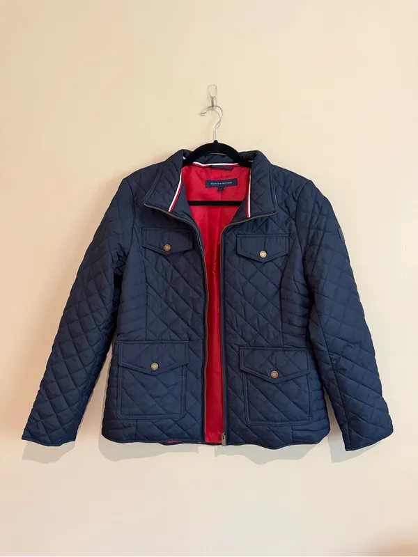 Tommy Hilfiger Navy Quilted Zip Front Jacket Preppy Size Medium - Image 6