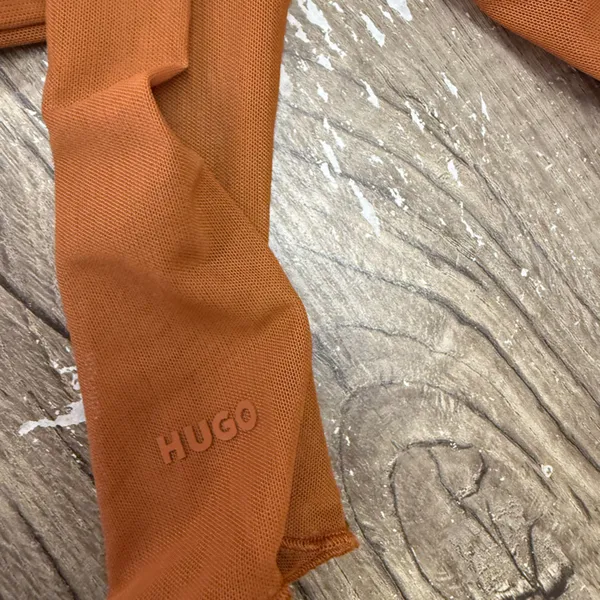 HUGO Women Mesh Ruched Long Sleeve‎ Dress Rustcopper Size xs nwt - Image 7