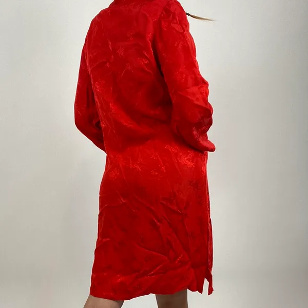 Vintage Red Silk Dress Size M - Image 3
