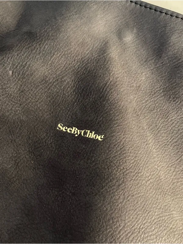 SEE by CHLOE Harriet Hobo Tote Charcoal Grey Nubuck Leather 2 Handles - Image 8