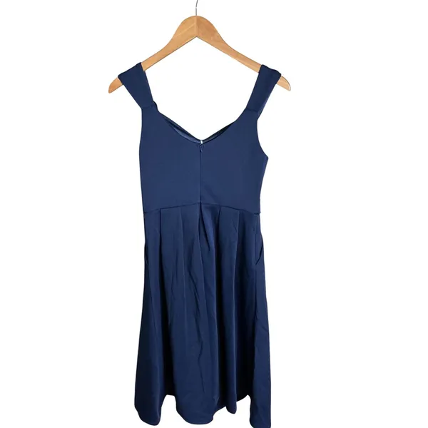 JJs House Navy Blue V-Neck A-Line Cocktail Dress with Pockets Midi Size S 415114 - Image 4