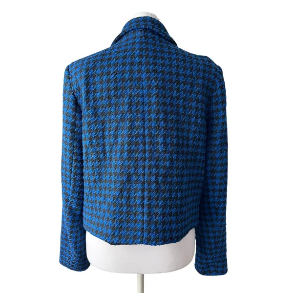Zara Royal Blue & Black Houndstooth Collared Cropped Jacket w/ Gold Buttons - Image 5