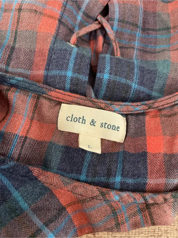 Cloth & Stone Tartan Plaid Lace Back Size Large - Image 3