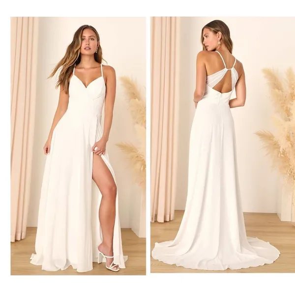 Lulus Romantic Inspiration White Sleeveless Faux-Wrap Maxi Dress Size XS Bridal - Image 2