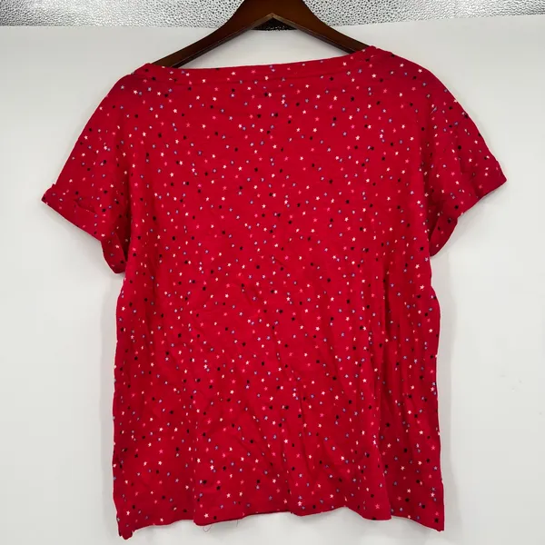 Talbots red ROLL CUFF SCOOP NECK T-shirt MINI STARS linen blend size medium - Image 3