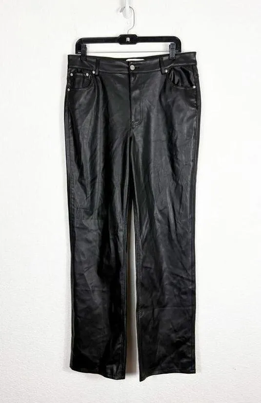 Zara Full Length Faux The 90S Leather Black Pants Size 10 Straight Leg High Rise - Image 3