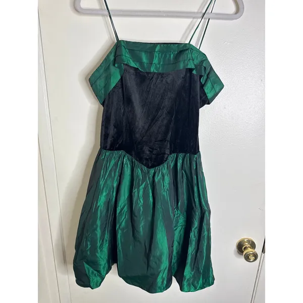 VTG 1980s Jodi Michaels Prom Party Dress Green Metallic Bubble Skirt Basque - Image 8