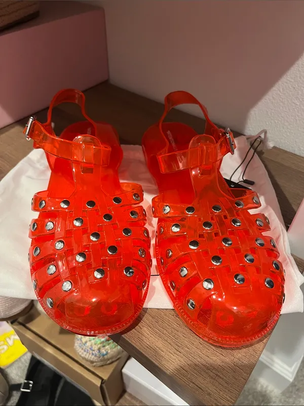 INTENTIONALLY BLANK Ellery Stud Jelly Sandals (Sz 9) Cherry Red NWT - Image 2