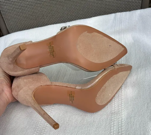 Kastra Light Nude Suede Rhinestone Pointed-Toe Pumps size 8 - Image 5