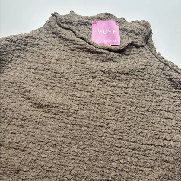 Sleeveless Textured Knit Dress in Taupe Muse Republic Clothing - Image 2