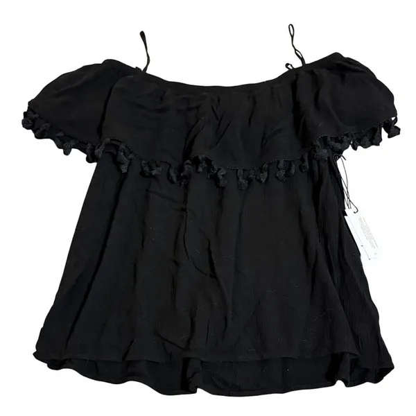 NWT Velvet Black Blouse Teasels Off-Shoulder Bohemian Crop‎ Size Medium - Image 2