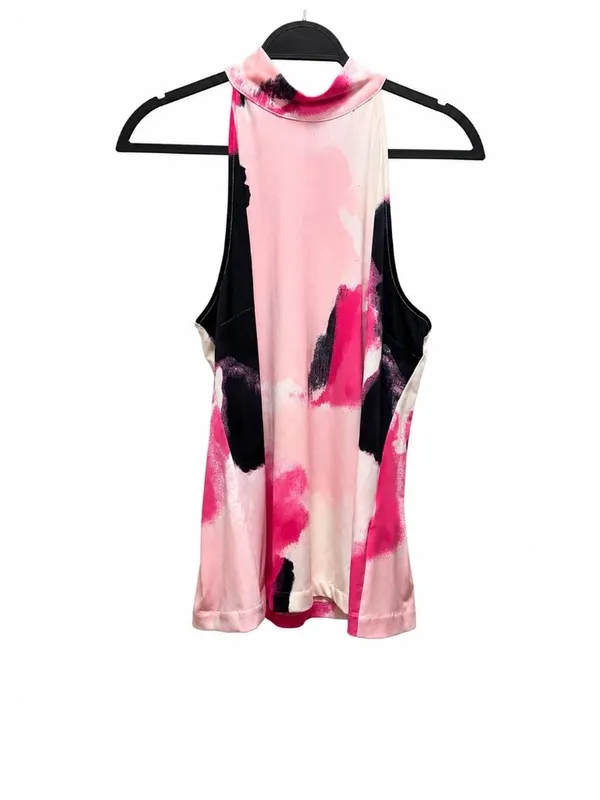 DKNY Womens Sleeveless High-Neck Top Pink & Black Abstract Print Size M - Image 3