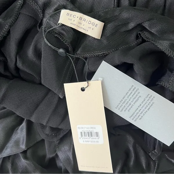 NEW NWT Bec + Bridge Ren Split Satin Maxi Dress Black - Image 10
