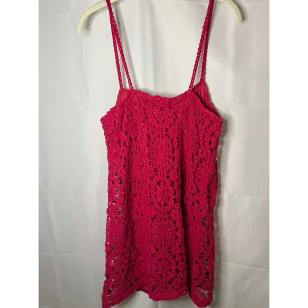 NWT MANGO Crochet Lace Minidress in Fuchsia Hot Pink sz. Medium - Image 4
