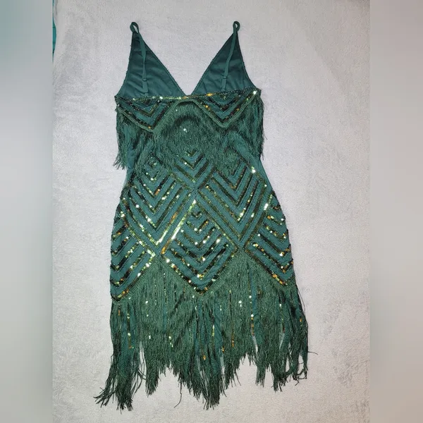 BABEYOND NWT 1920s Green Sequin Fringe Flapper Gatsby Party Dress Size M - Image 4