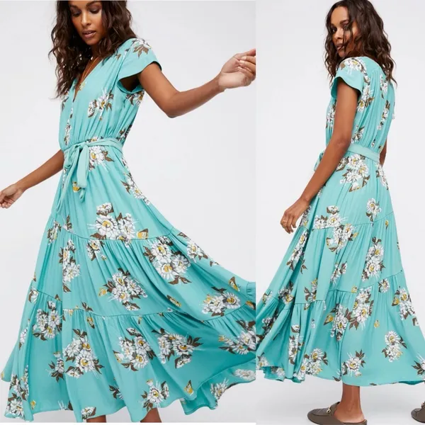 Free People All I Got Floral Printed Maxi Dress 0 XS Blue - Image 11