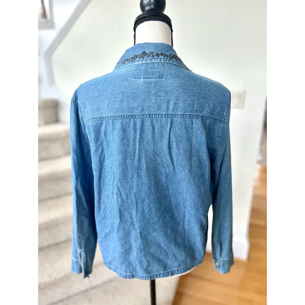 Vintage Embroidered Denim Safari Animal Jacket Leopard Vest Insert - Image 6