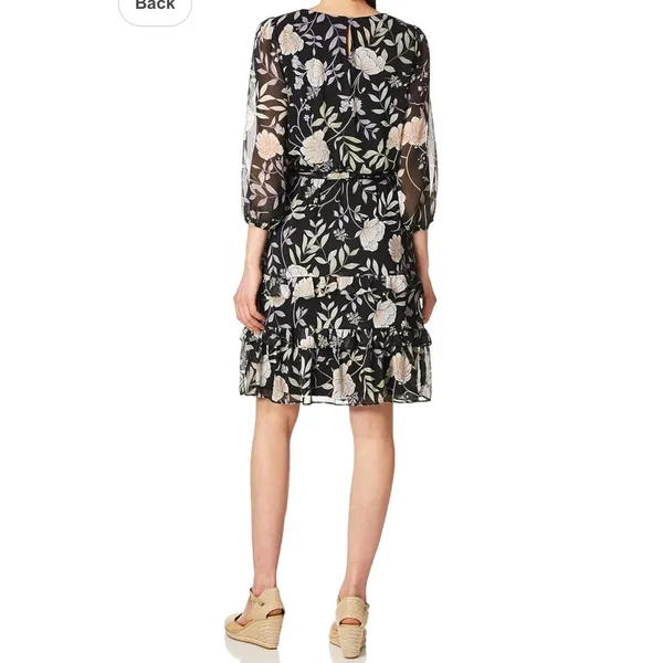 Calvin Klein Womens-XL Long Sleeve Dress with Belt & Teirs Black Floral‎ - Image 3