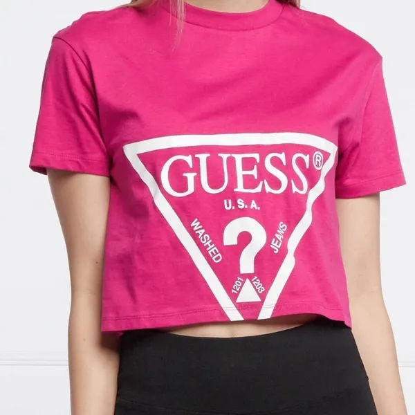 Guess Women's Active Short Sleeve Oversized Logo Cropped T-Shirt Pink Small NWT - Image 2