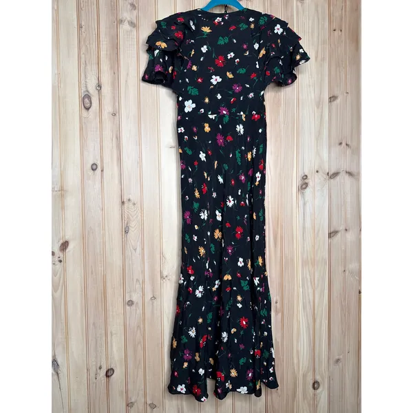 Polo Ralph Lauren Nime Floral Mulberry Silk Crepe Midi Dress Flutter Sleeve Sz 6 - Image 7