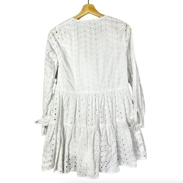 ASOS‎ White Tiered Eyelet Lace Long Sleeve Wrap Trapeze Mini Dress 2 - Image 2