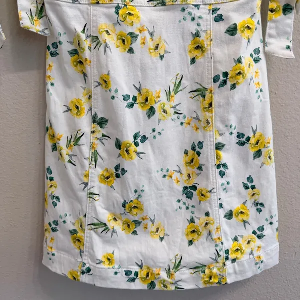 Alice + Olivia Maryann Tie Shoulder Mini Dress Yellow Floral White Denim Size 0 - Image 9
