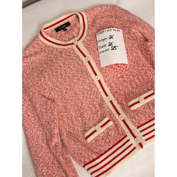 Vintage E-Land Club Marled Knit Cardigan Womens M Red White Button Front Varsity - Image 5