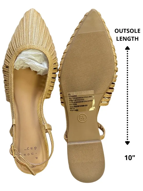 NIB A New Day Gold Straw Woven Pointed Toe Slingback Flats Memory Foam 6.5 - Image 5
