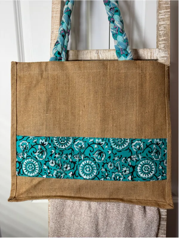 Freeset Brown Teal Jute Tote Bag One Size
EUC - Image 5