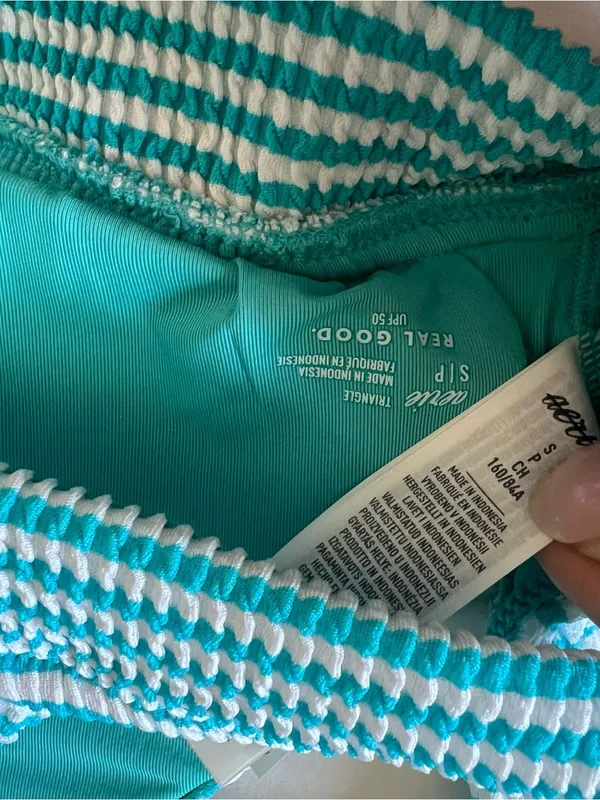 {American Eagle Aerie} Brand New Crinkle Stripe Longline Plunge Bikini Top - Image 10