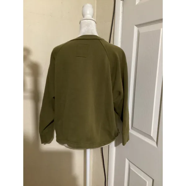 Madewell MWL Green Henley Sweatshirt Organic Cotton Blend Raglan Sleeve Small - Image 3