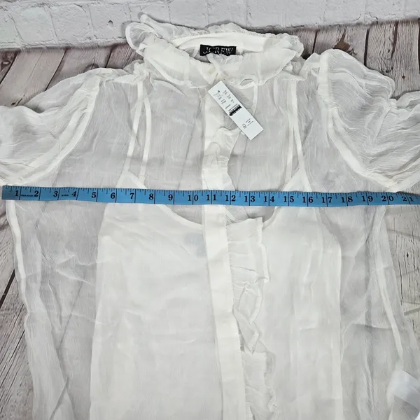 J. Crew Ruffle button-up shirt in crinkle chiffon‎ in Ivory 0 - Image 8