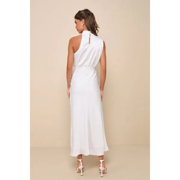 NWOT Lulus Distinctive Charm White Satin Asymmetrical Midi Dress Wedding Size S - Image 2
