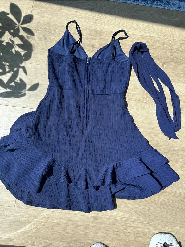 Navy Blue Ruffle Mini Dress - Image 2