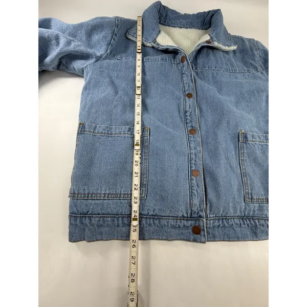 BP Reversible Denim Faux Shearling Jacket Blue Ivory Button Front Womens XL - Image 3