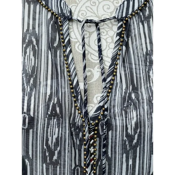 Charter Club Sheer Beaded Tassel Tunic Top XL Coastal Cowgirl Boho Navy White - Image 15