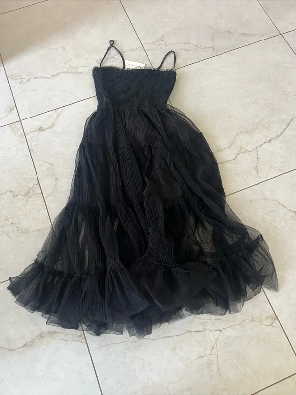 NWT Moon River Black Sheer Tiered Midi Dress Size Small - Image 5