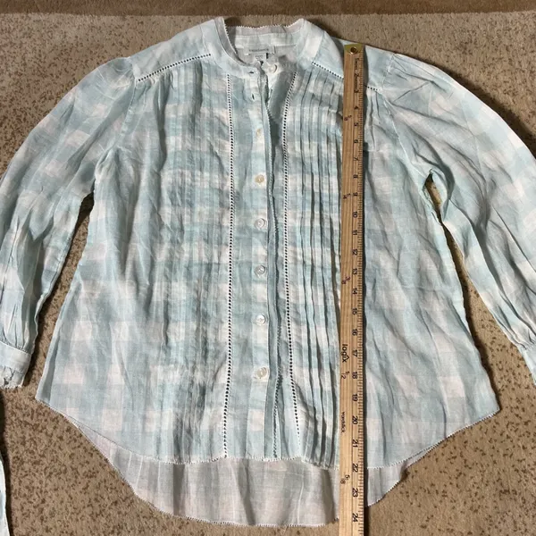 Sundance Cottagecore‎ Gingham Pintuck Lace Cotton Blouse PXXS Tie Sleeve Top - Image 3