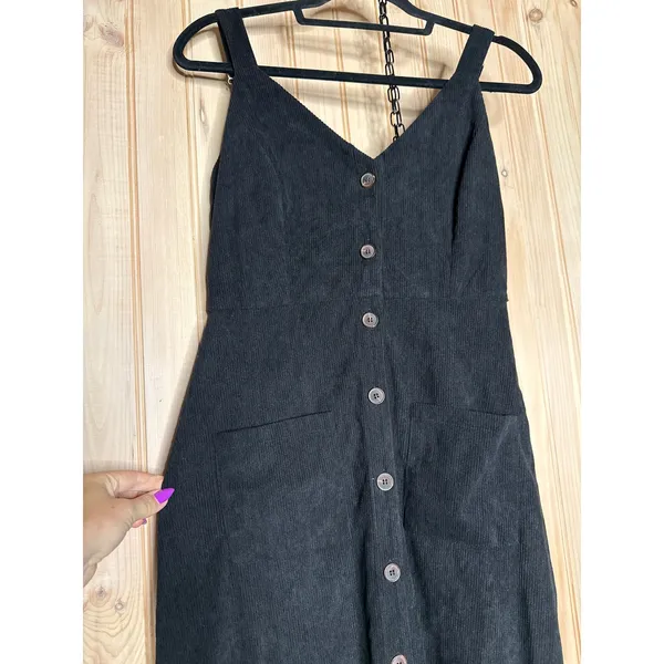 NWT Lulus Certainly the Sweetest Black Corduroy Button-Front Midi Dress Size S - Image 4