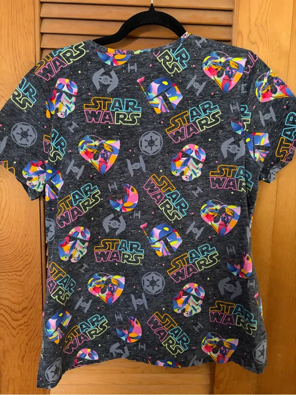Star Wars Gray The Dark Side colorful Mock Wrap Printed Uniform Scrub Top Size M - Image 5